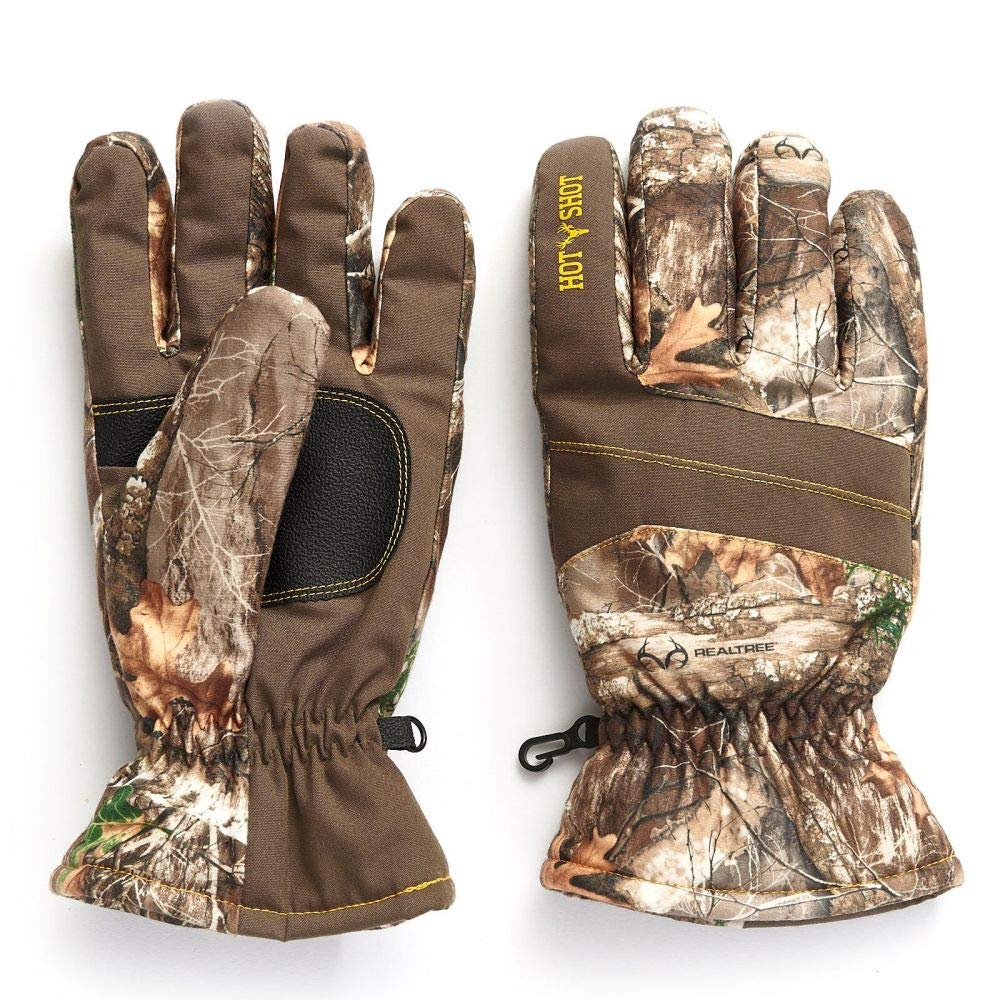 HOT SHOT Men’s Camo Defender Glove, Waterproof Insulated Long-Wear Non-Slip Grip Cold Weather Gloves for Hunting, Fishing