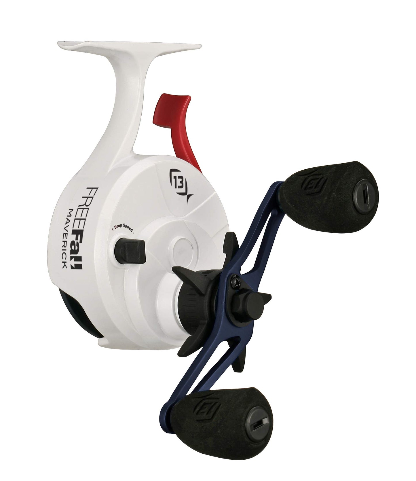 13 FISHING - Freefall Ghost Maverick Inline Ice Combo - 27" UL (Ultra Light) - FF Ghost + Tickle Stick Tennessee Handle - Right Hand Retrieve