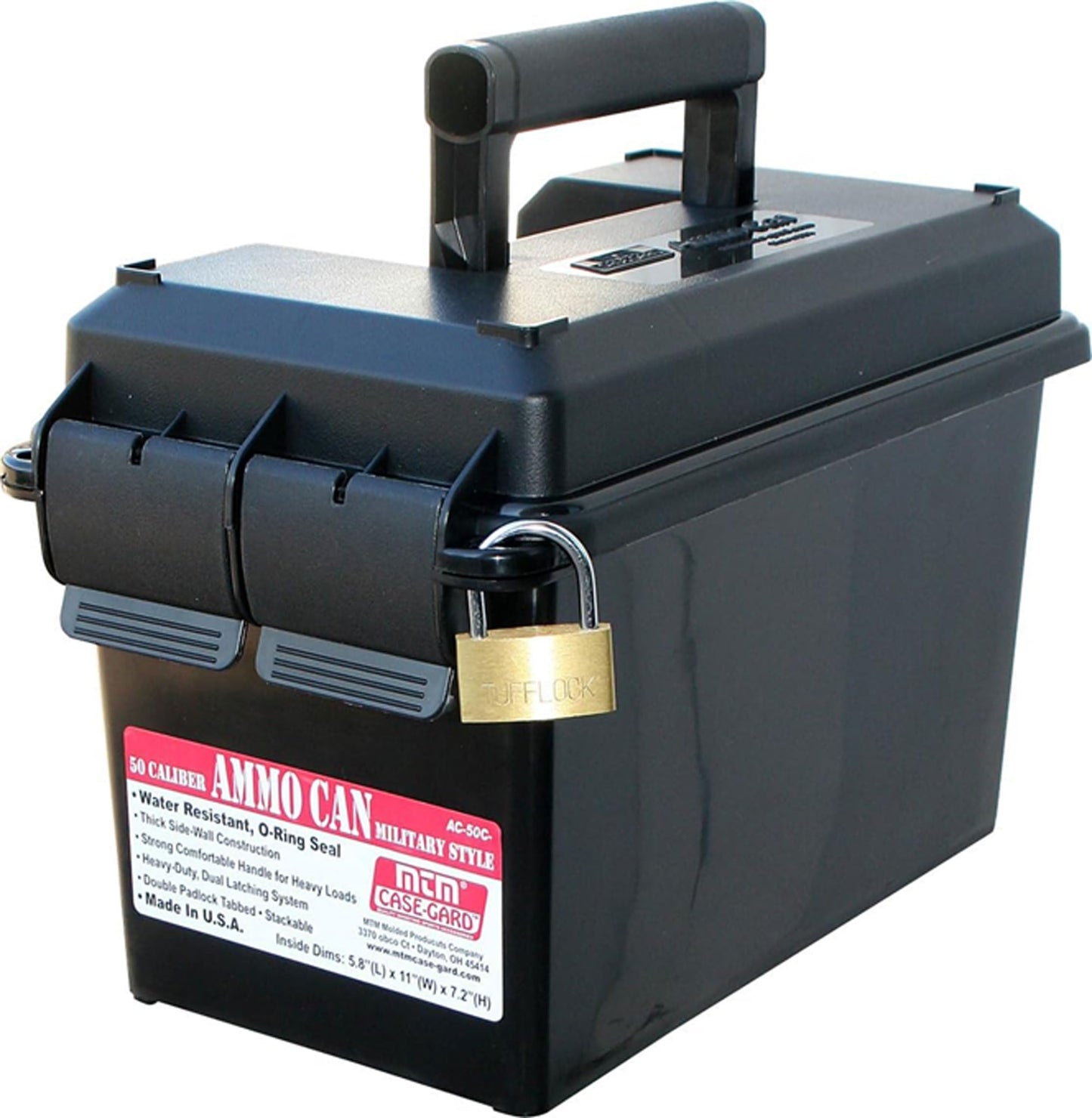 MTM AC50C Ammo Can, 50 Caliber, Field Boxes, Lockable Storage Box with Handle, Water and Dust Resistant, Secures Hunting Gear, Supplies, and Bullets, Stackable, USA Made