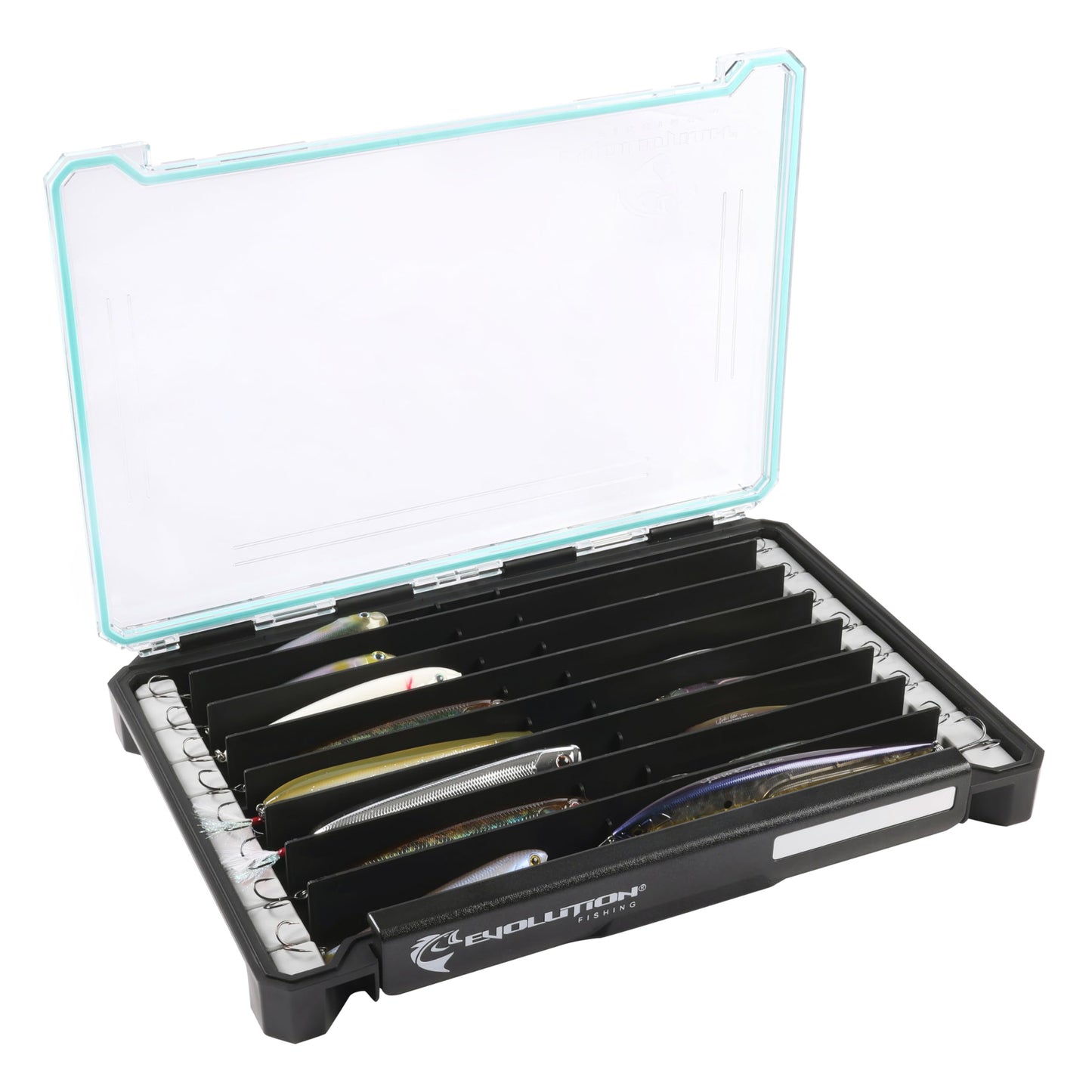 Evolution Fishing BallistiX Twitch Tackle Tray - Waterproof, Jerkbait & Topwater Tackle Storage Box, Anti-Corrosion, One Hand Latch, Clear Lid, Lure Box