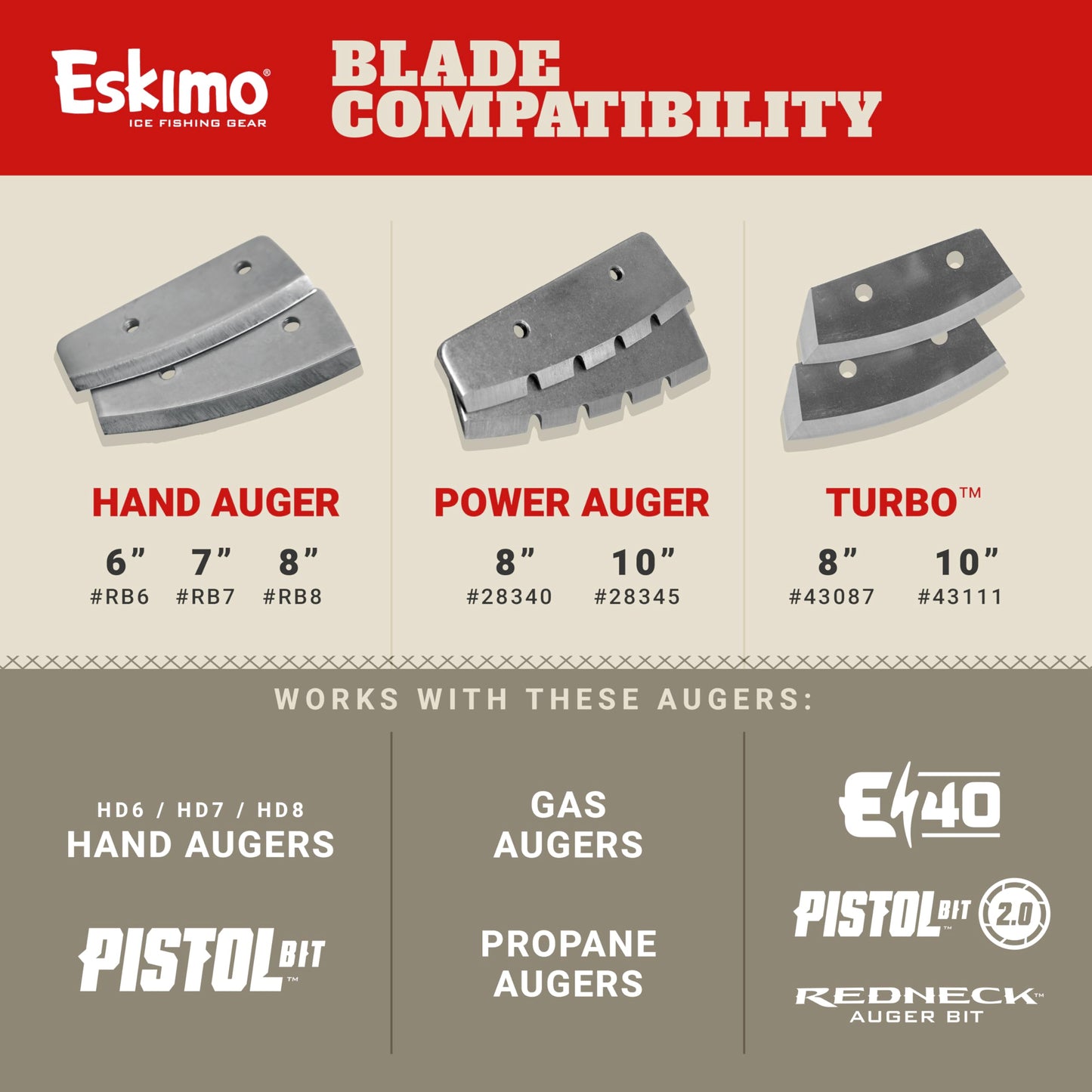 Eskimo® Redneck™ Bit, Drill-Adaptive Ice Fishing Auger, 8-inch, Centering Point, Red, 45601