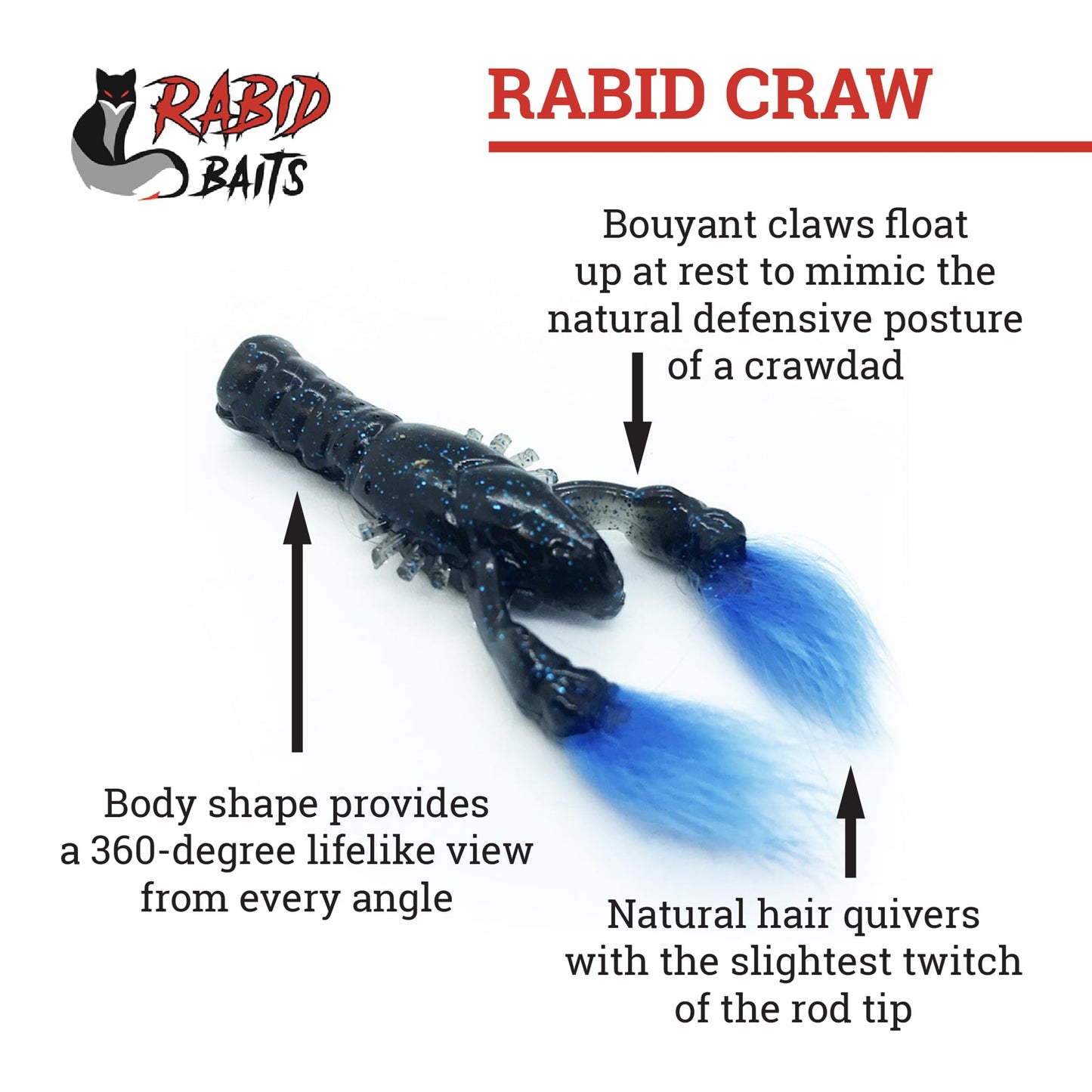 Rabid Baits Rabid Craw Crayfish, 3in, Hulk, RC3-033