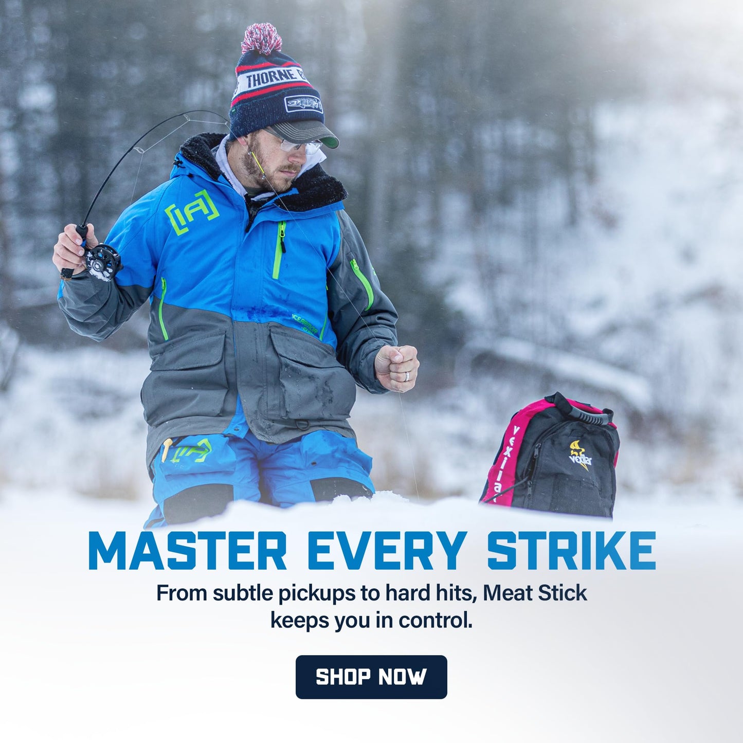 CLAM Jason Mitchell Meat Stick Ice Rod – High-Vis Tip, Balanced Composite Rod, Soft Touch Handle, Ultra-Sensitive for Bites