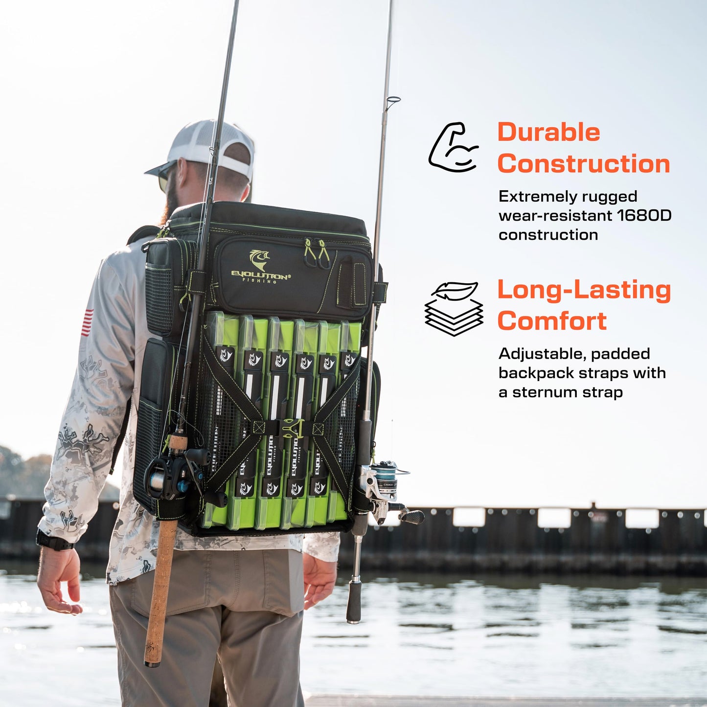 Evolution Fishing Drift Series Tackle Backpack, Outdoor Rucksack w/ 6 Fishing Tackle Trays, Heavy Duty