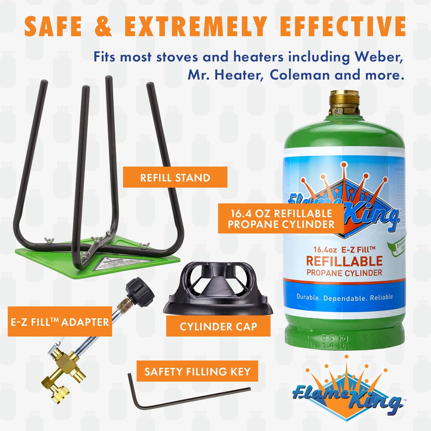 Flame King Refillable 1LB Empty Propane Cylinder Tank with Refill Kit and CGA600 Connection - Reusable