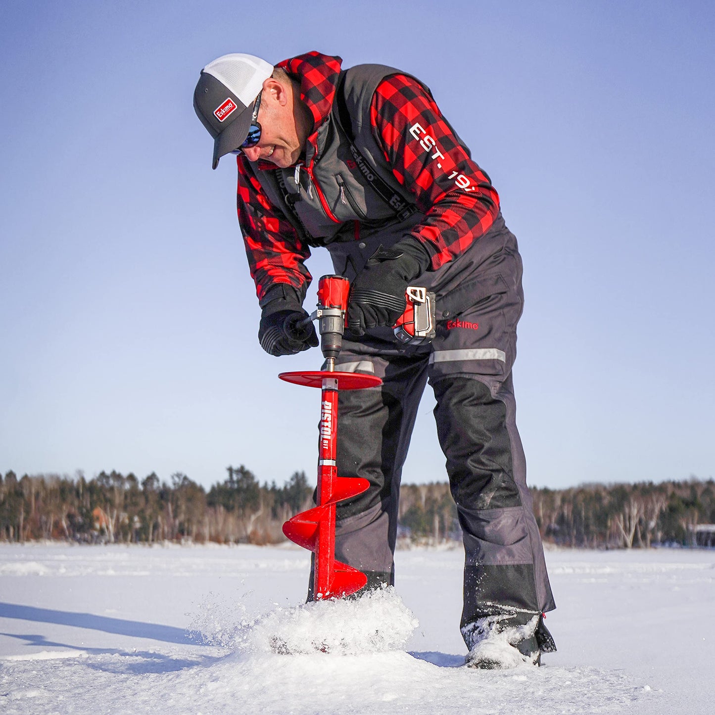 Eskimo 35600 Pistol Bit 8" Ice Auger Drill Adaptive Ice Auger Weighs only 3.9 Pounds, Centering Point, Redrills Old Holes Easily Extremely Fast Cutting, 42",3-Year Warranty