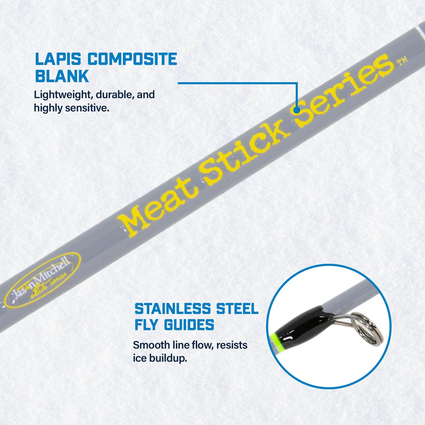 CLAM Jason Mitchell Meat Stick Ice Rod – High-Vis Tip, Balanced Composite Rod, Soft Touch Handle, Ultra-Sensitive for Bites