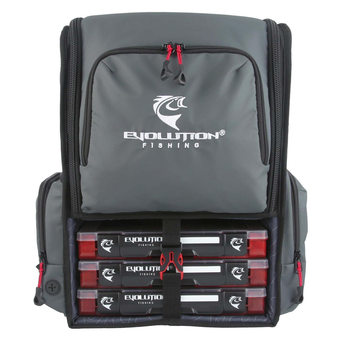 Evolution Outdoor Fishing Largemouth 3.0 Tackle Backpack - Patent Pending Modular Dividers, Rod Holders, Heavy Duty Fishing Backpack, Includes Quiklatch Tackle Trays