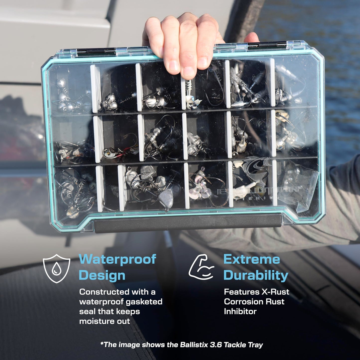 Evolution Fishing BallistiX 3.7 Tackle Tray - Waterproof, Anti-Corrosion, Single Latch, Clear Polycarbonate Lid, Lure Box, Tackle Storage Box, Removable Dividers
