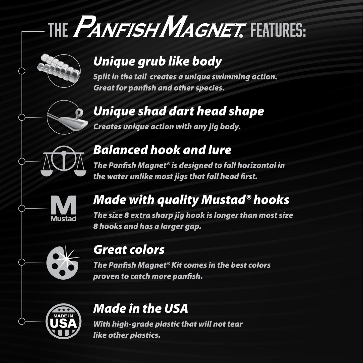 Trout Magnet 82 Piece Panfish Magnet Kit, with A Longer Shad Dart Hook, Includes 70 Split Tail Grub Bodies, 12 Black Size 8 Mustad Hooks, Catches All Types of Fish