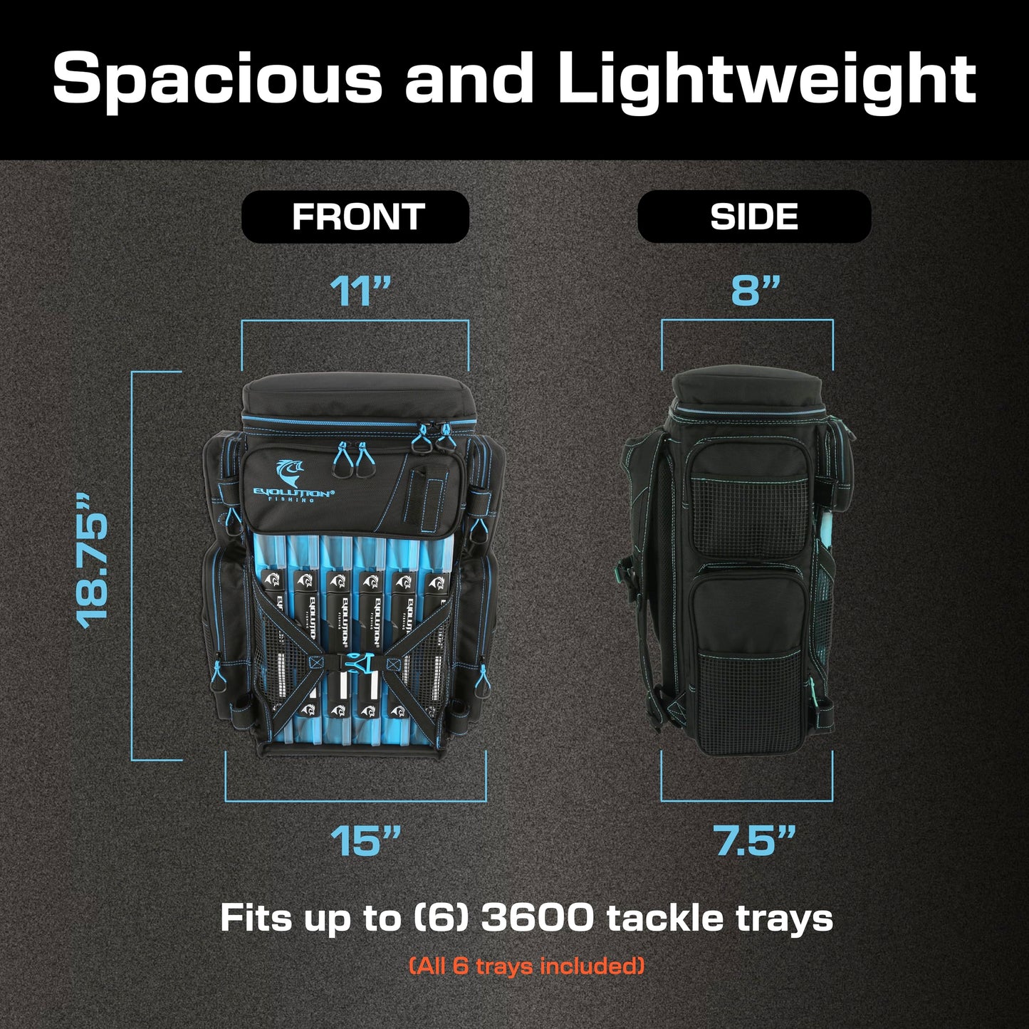Evolution Fishing Drift Series Tackle Backpack, Outdoor Rucksack w/ 6 Fishing Tackle Trays, Heavy Duty