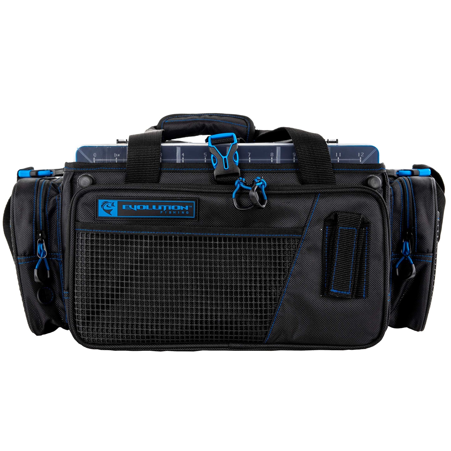 Evolution Outdoor Drift Series Topless Horizontal Tackle Bag – Outdoor Rucksack w/ 5 Fishing Tackle Trays, Padded Handle and Shoulder Strap, Plier Holster, Tackle Carrying Case