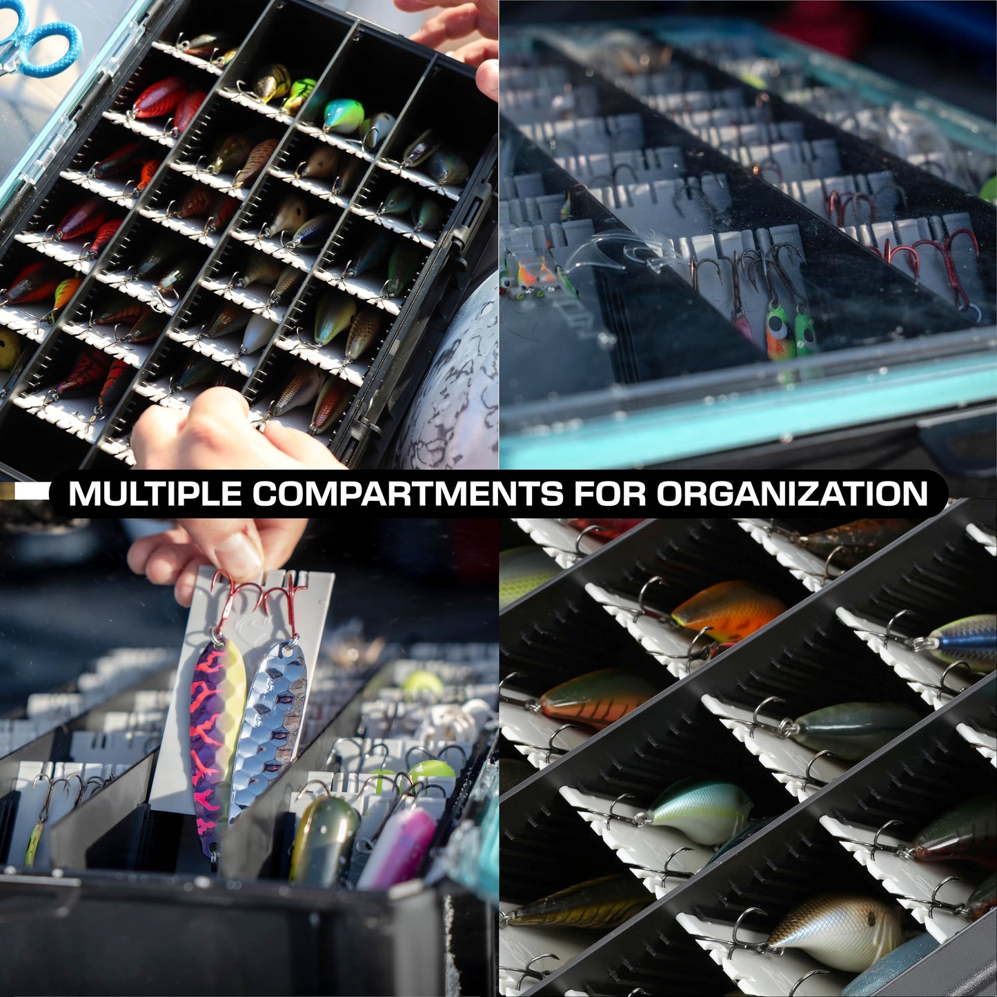 Evolution Fishing BallistiX HANGR 3.7D Tackle Tray - Waterproof, Angled Divider System, Anti-Corrosion, Single Latch, Clear Lid, Lure Box, Tackle Storage, Tackle Box Organizer