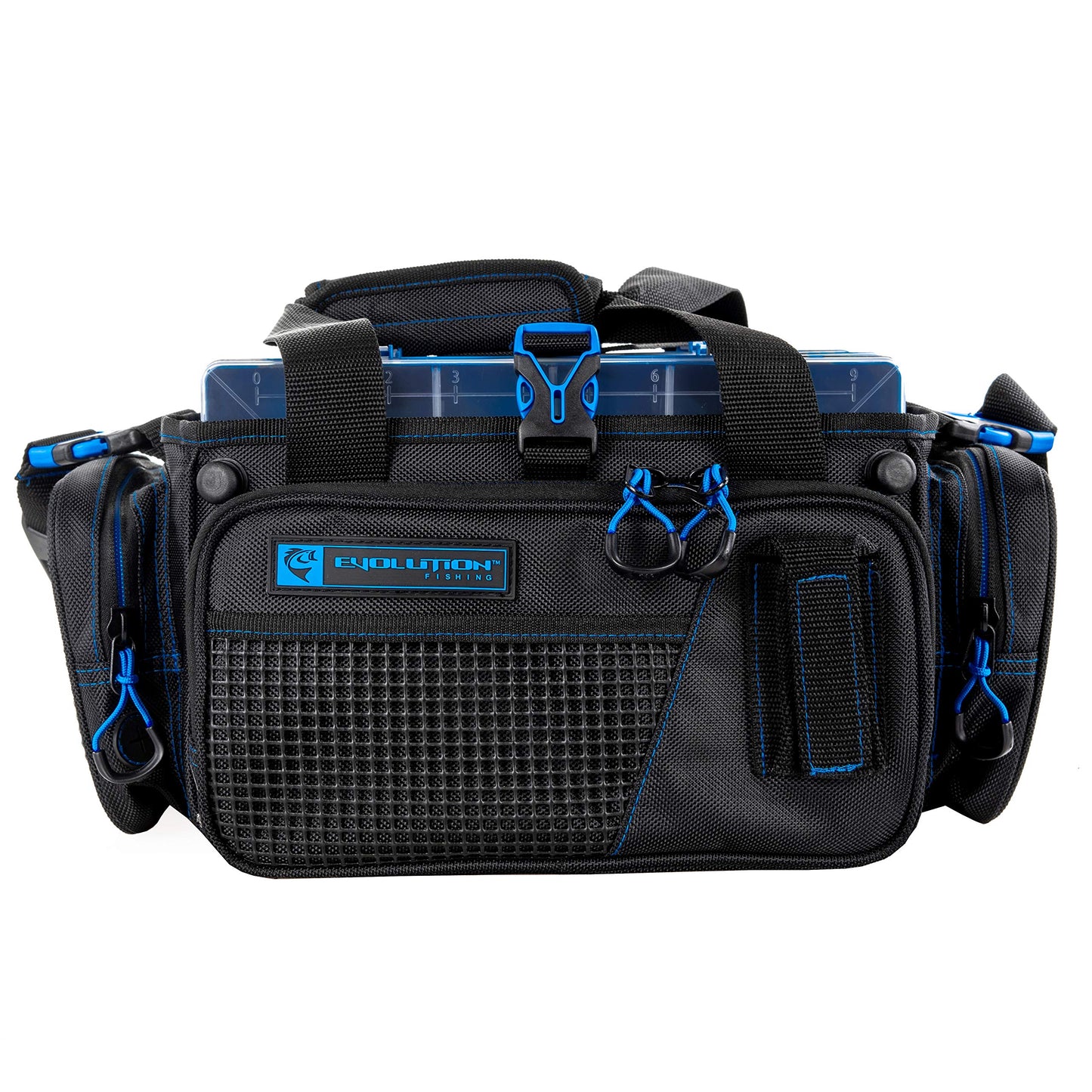 Evolution Outdoor Drift Series Topless Horizontal Tackle Bag – Outdoor Rucksack w/ 5 Fishing Tackle Trays, Padded Handle and Shoulder Strap, Plier Holster, Tackle Carrying Case