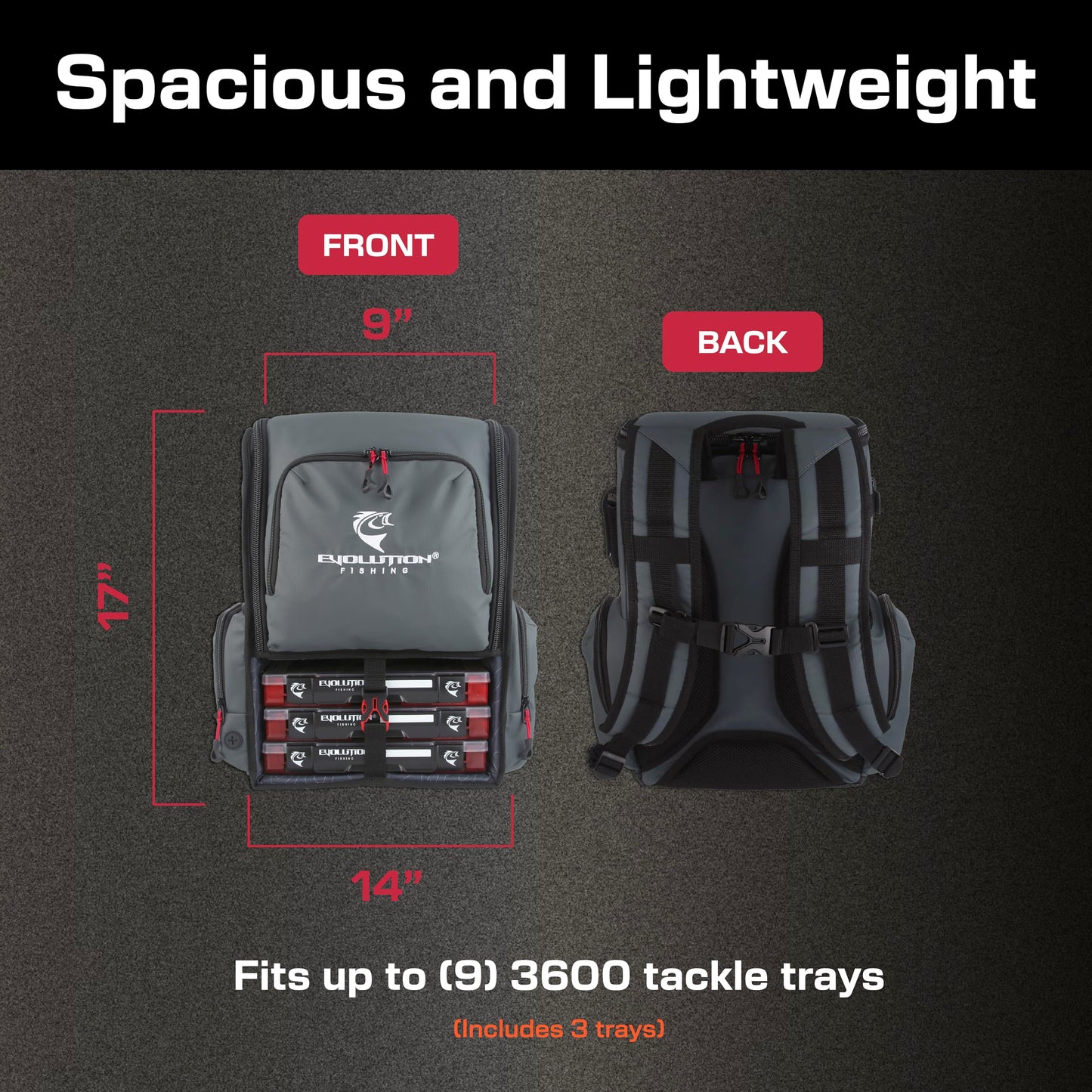Evolution Outdoor Fishing Largemouth 3.0 Tackle Backpack - Patent Pending Modular Dividers, Rod Holders, Heavy Duty Fishing Backpack, Includes Quiklatch Tackle Trays