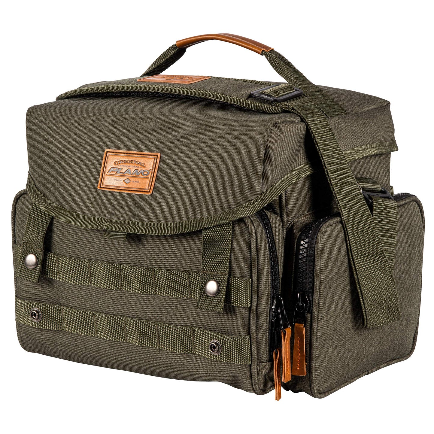 Plano A-Series 3600 2.0 Tackle Bag, Forest Green, Includes 4 Clear 3600 StowAway Utility Boxes, Fishing Bag with Tackle Boxes for Baits and Lures, MOLLE Attachments