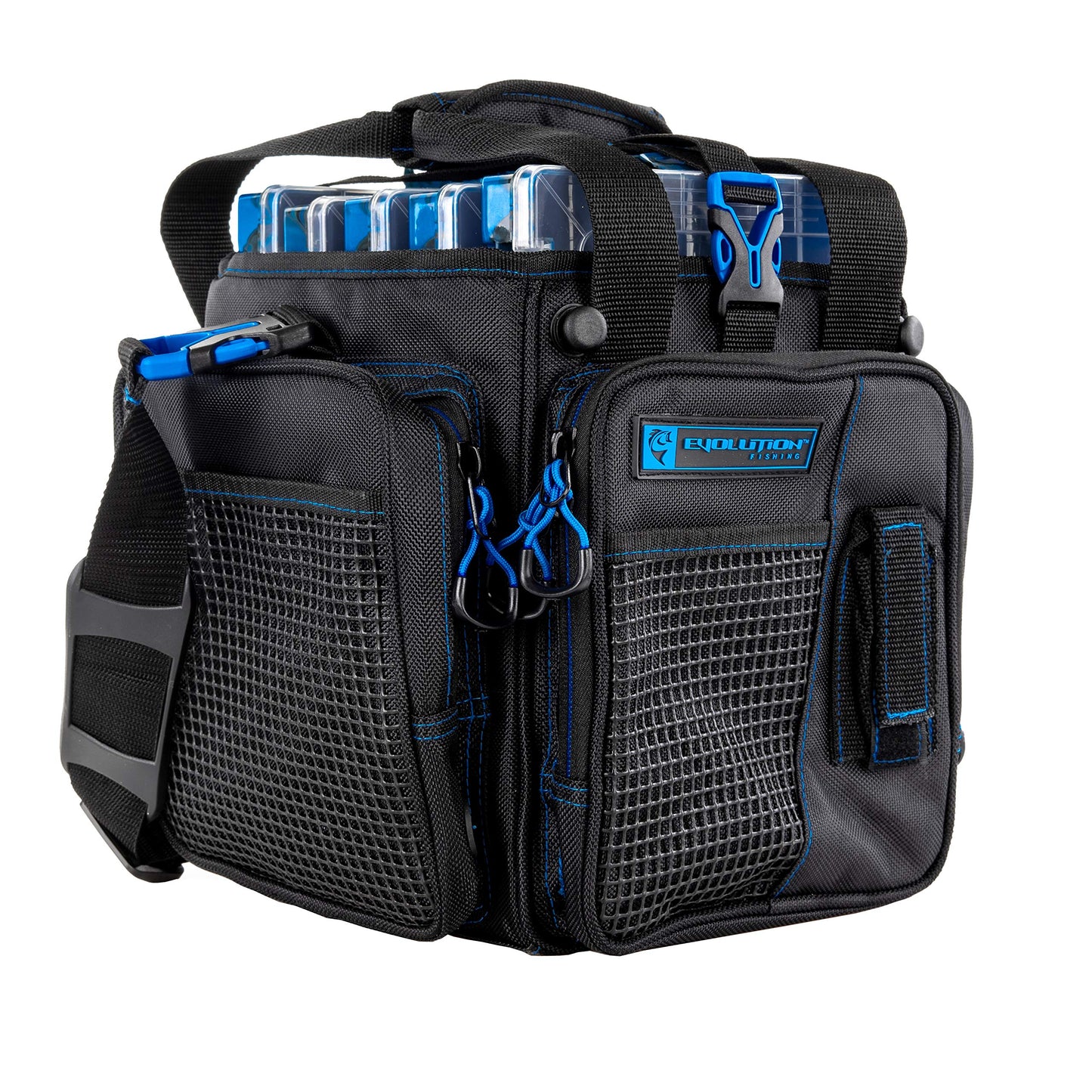 Evolution Outdoor Drift Series Topless Vertical Tackle Bag – Outdoor Rucksack w/ 5 Fishing Tackle Trays, Padded Handle and Shoulder Strap, Plier Holster, Tackle Carrying Case