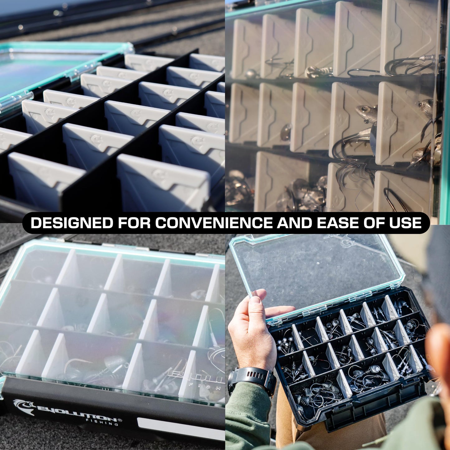 Evolution Fishing BallistiX 3.6 Tackle Tray - Waterproof, Anti-Corrosion, Single Latch, Clear Lid, Lure Box, Tackle Storage Box, Removable Dividers
