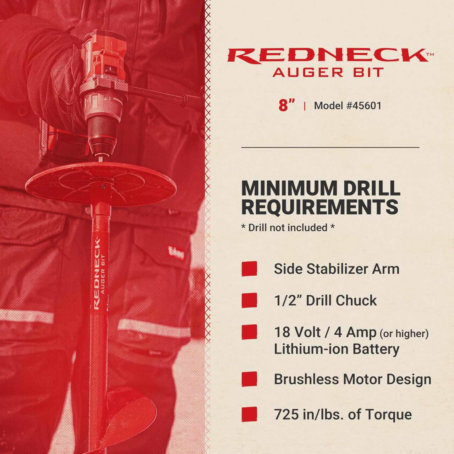 Eskimo® Redneck™ Bit, Drill-Adaptive Ice Fishing Auger, 8-inch, Centering Point, Red, 45601
