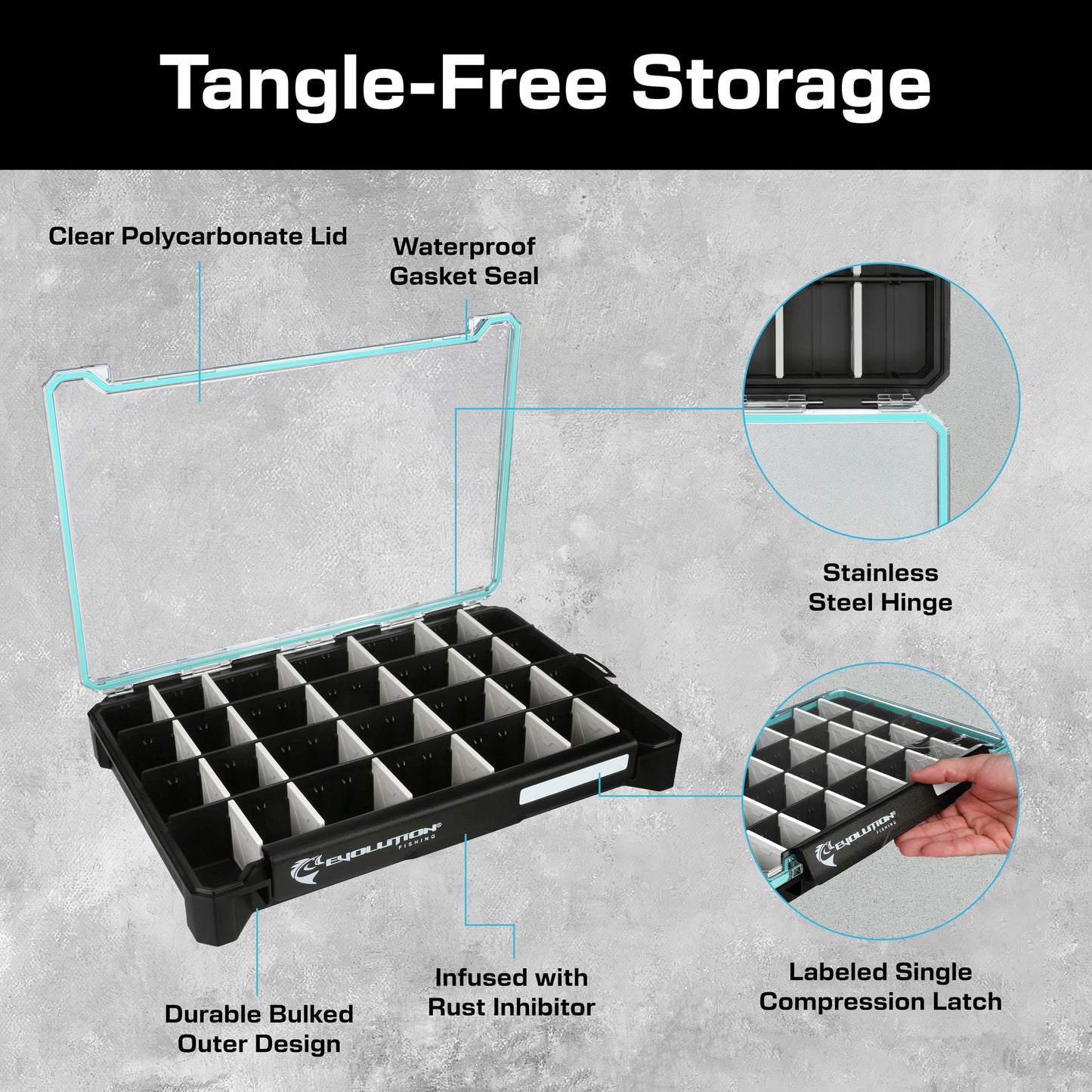 Evolution Fishing BallistiX 3.7 Tackle Tray - Waterproof, Anti-Corrosion, Single Latch, Clear Polycarbonate Lid, Lure Box, Tackle Storage Box, Removable Dividers