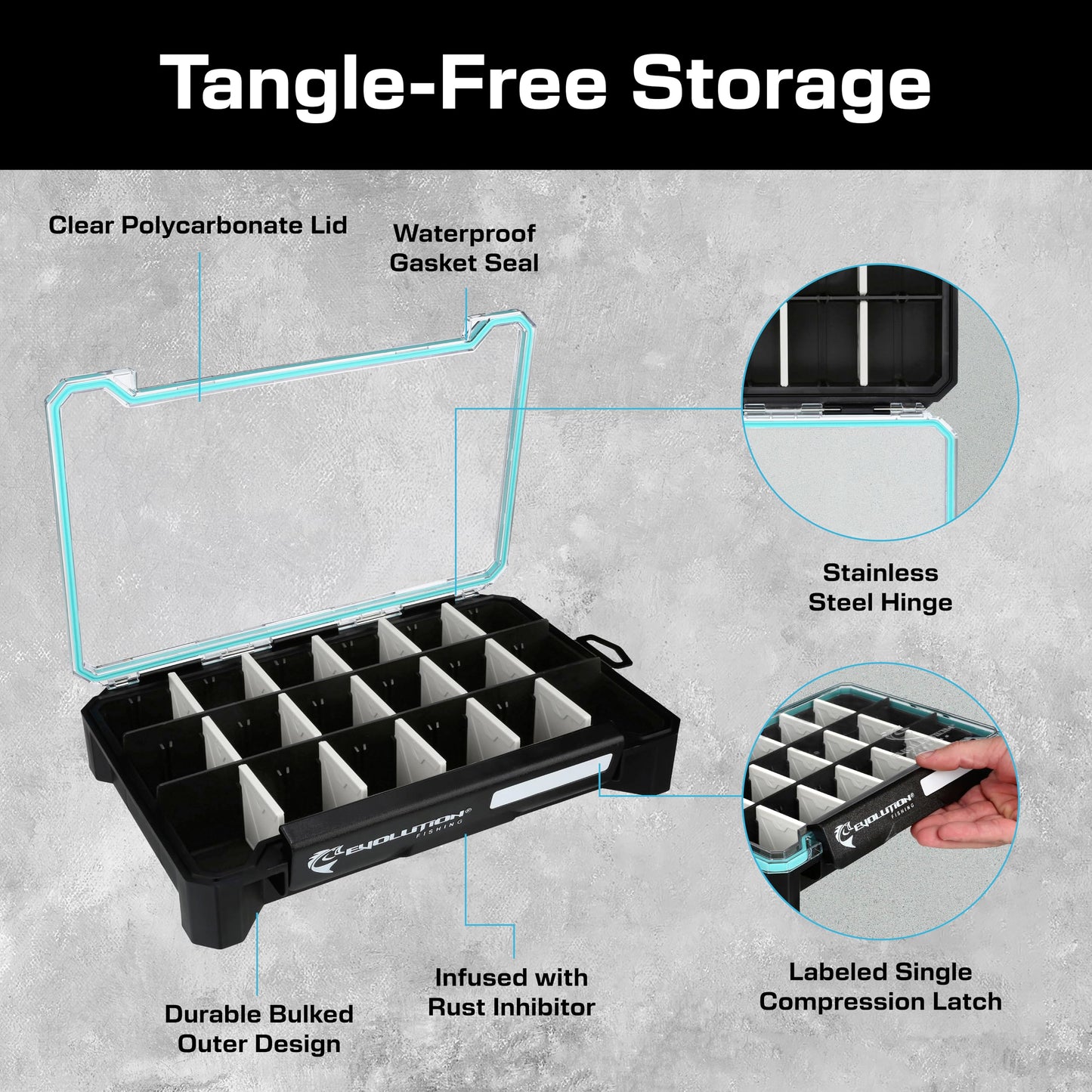 Evolution Fishing BallistiX 3.6 Tackle Tray - Waterproof, Anti-Corrosion, Single Latch, Clear Lid, Lure Box, Tackle Storage Box, Removable Dividers
