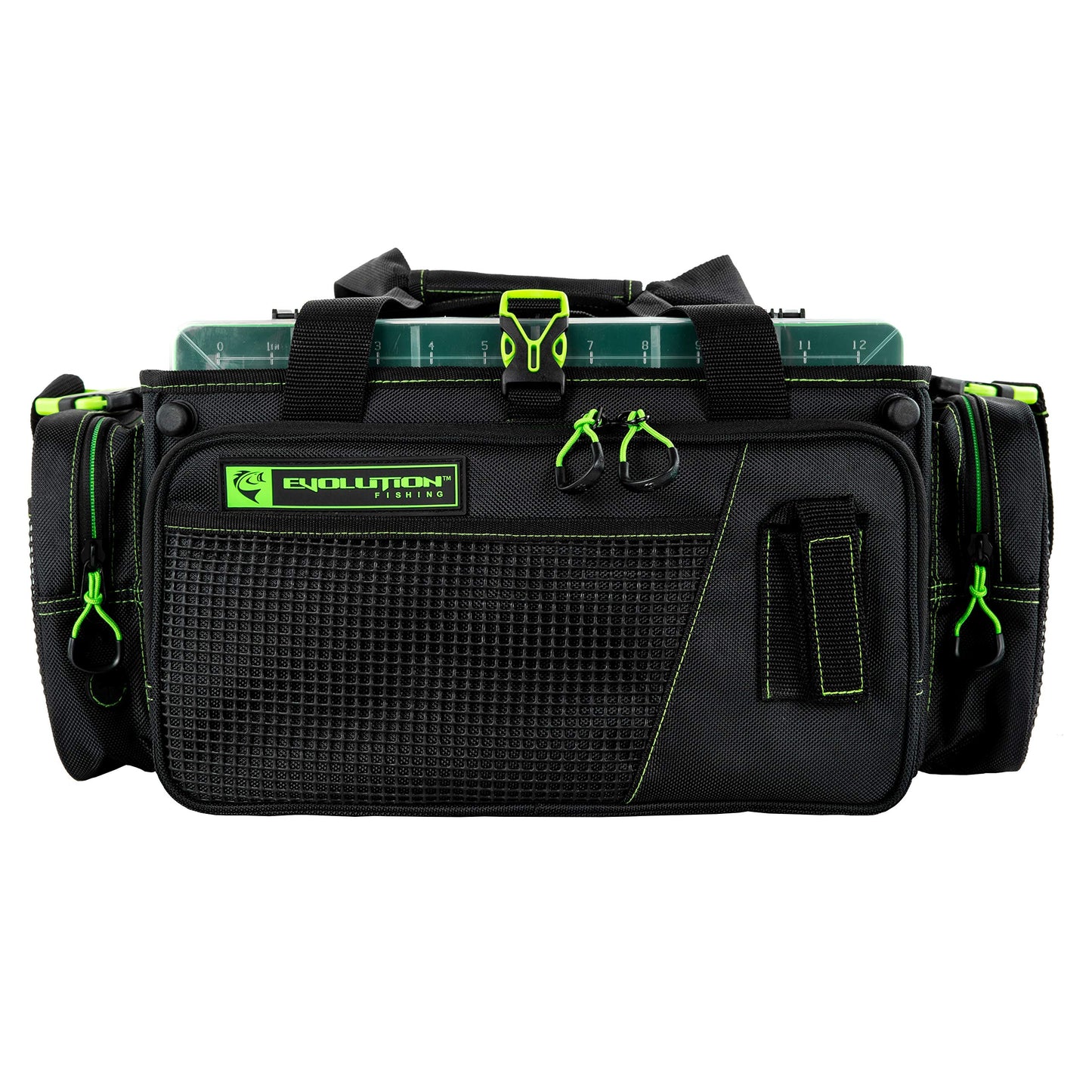 Evolution Outdoor Drift Series Topless Horizontal Tackle Bag – Outdoor Rucksack w/ 5 Fishing Tackle Trays, Padded Handle and Shoulder Strap, Plier Holster, Tackle Carrying Case