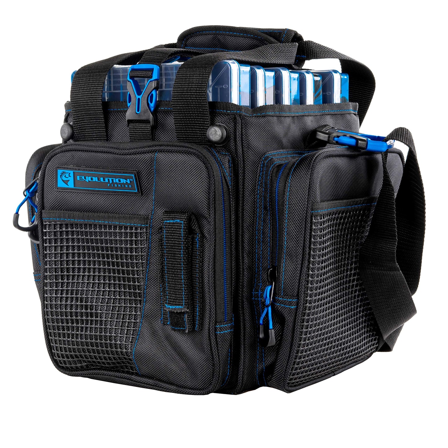 Evolution Outdoor Drift Series Topless Vertical Tackle Bag – Outdoor Rucksack w/ 5 Fishing Tackle Trays, Padded Handle and Shoulder Strap, Plier Holster, Tackle Carrying Case