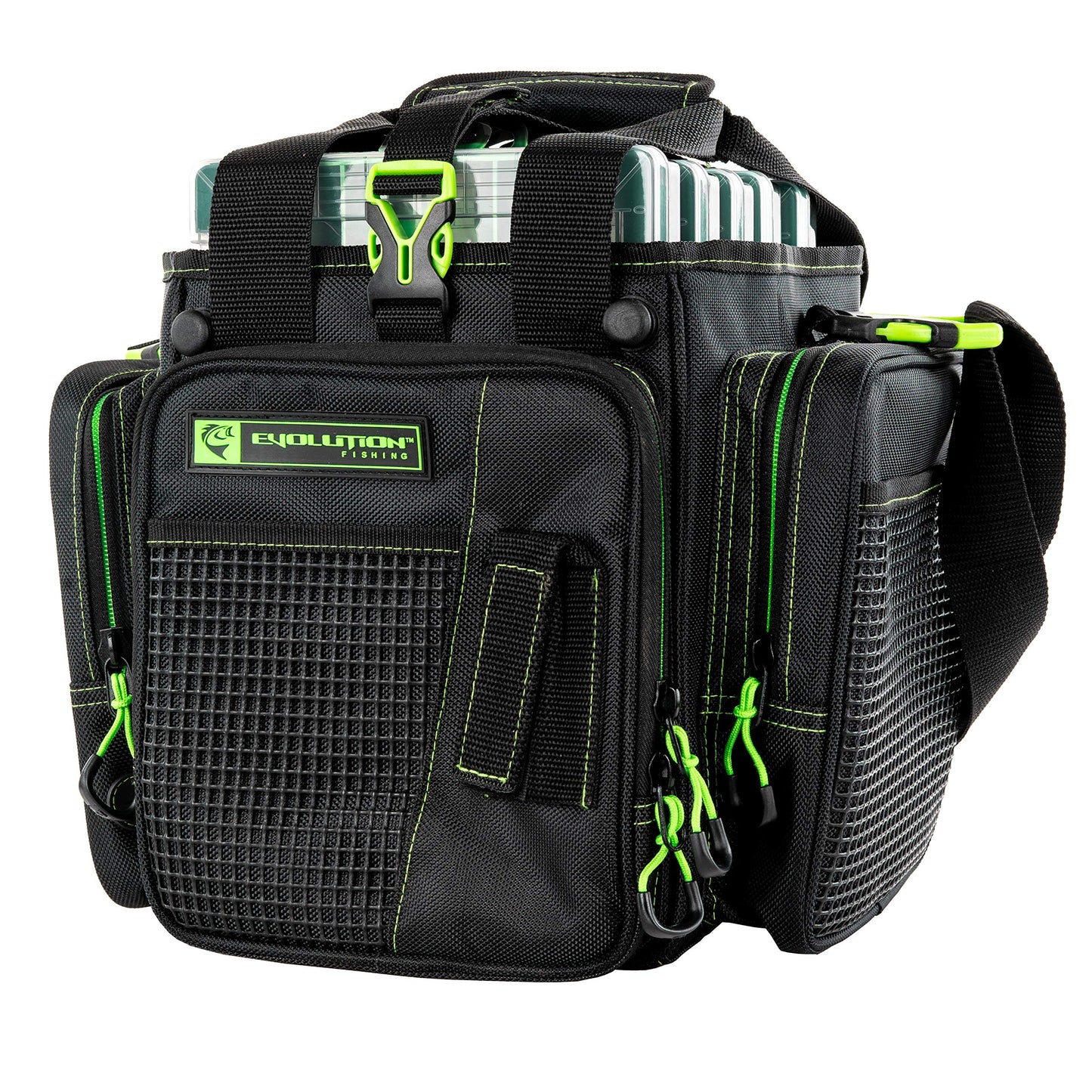 Evolution Outdoor Drift Series Topless Vertical Tackle Bag – Outdoor Rucksack w/ 5 Fishing Tackle Trays, Padded Handle and Shoulder Strap, Plier Holster, Tackle Carrying Case