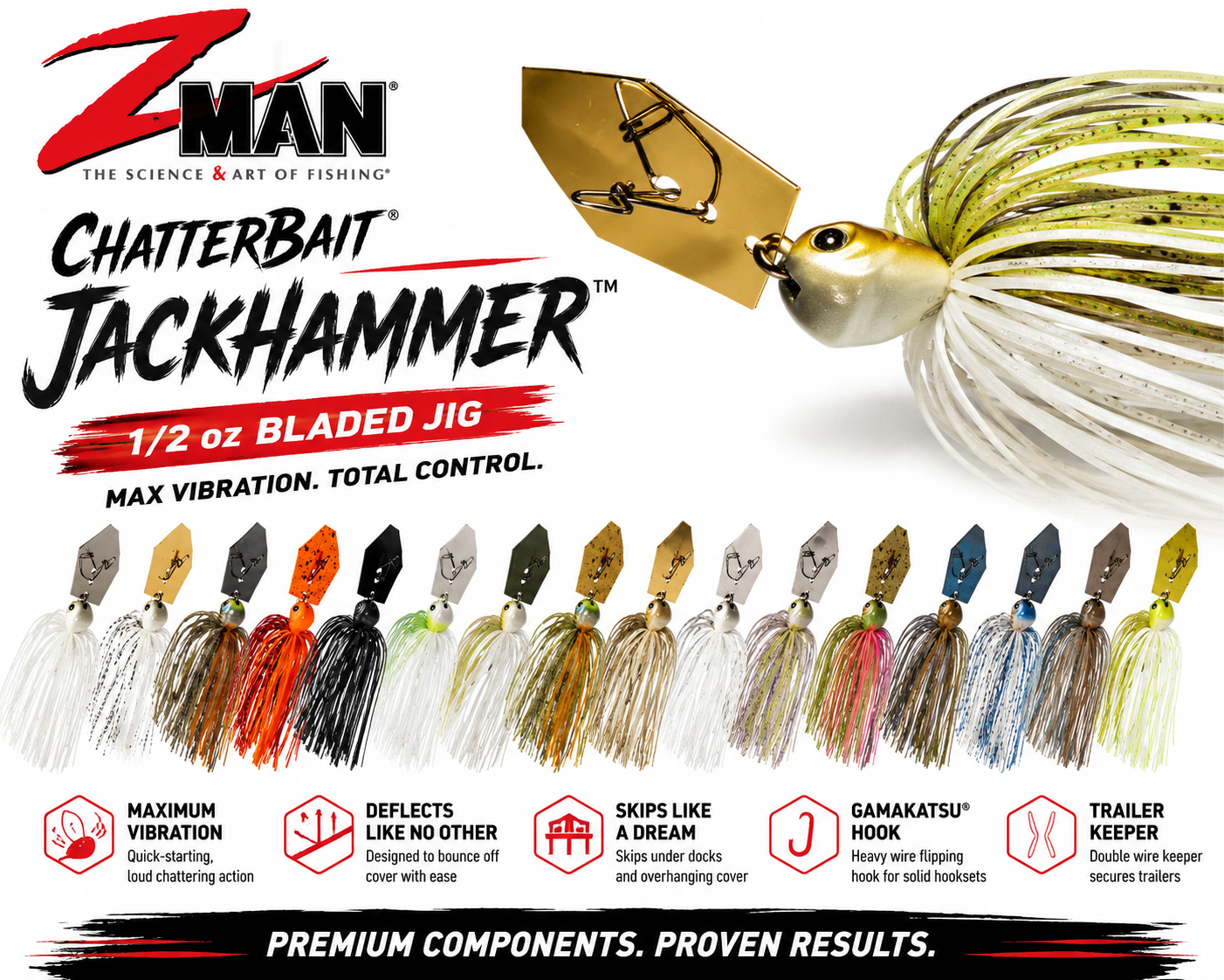 Z-Man ChatterBait JackHammer 1/2 oz Bladed Jig Bass Lure Choose Color