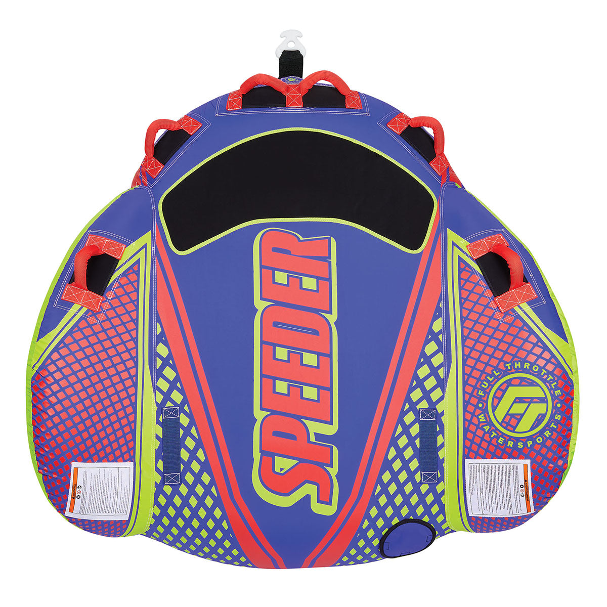 Full Throttle Speeder 2-person towable tube in blue with colorful graphics