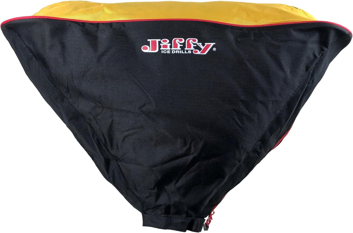 Jiffy J4022 ice auger powerhead cover in black with yellow top and red trim