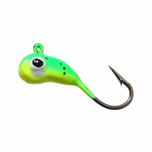 Maynards Skeeter Bug ice jig in Chartreuse/Green on a white background