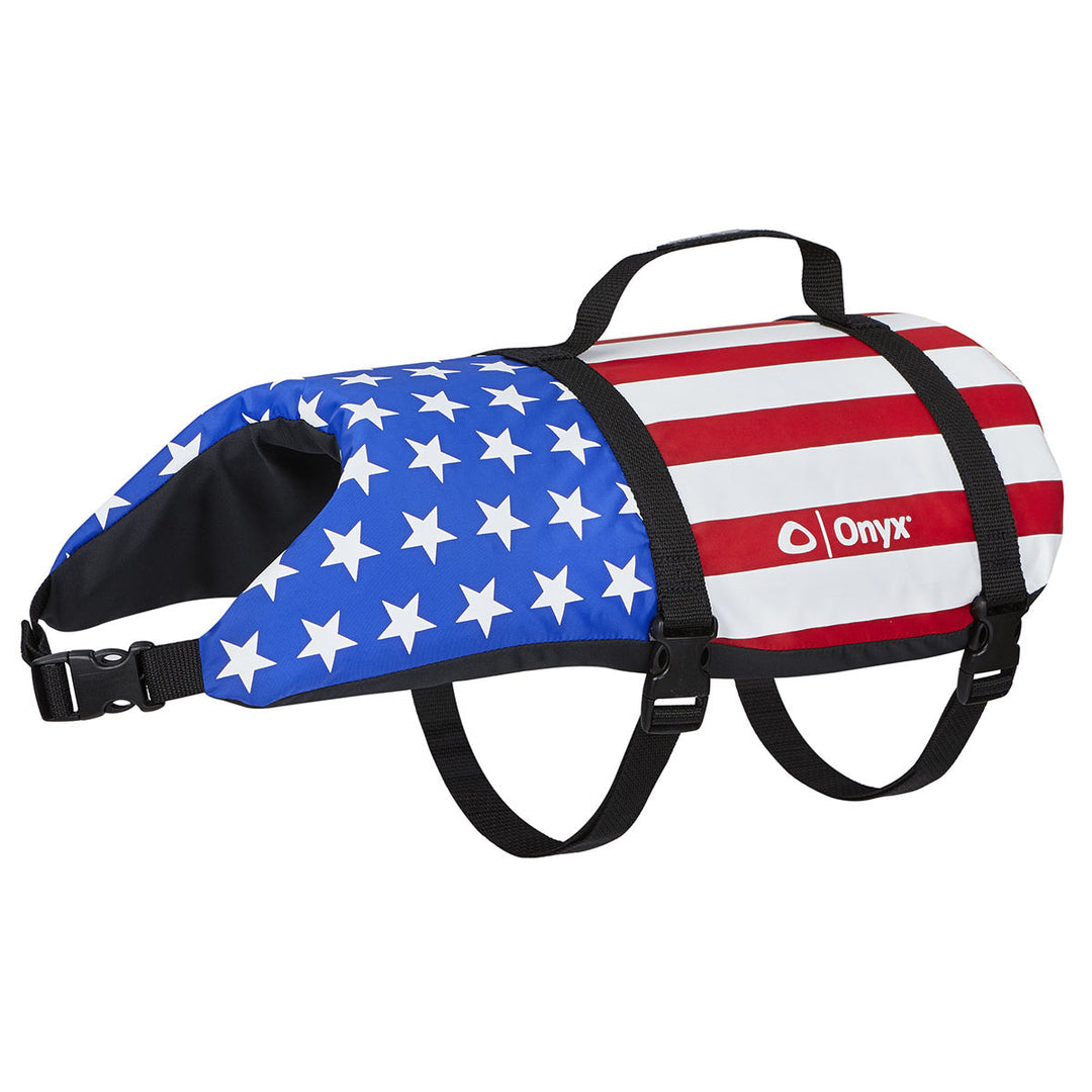Onyx Stars & Stripes nylon pet life jacket with adjustable straps